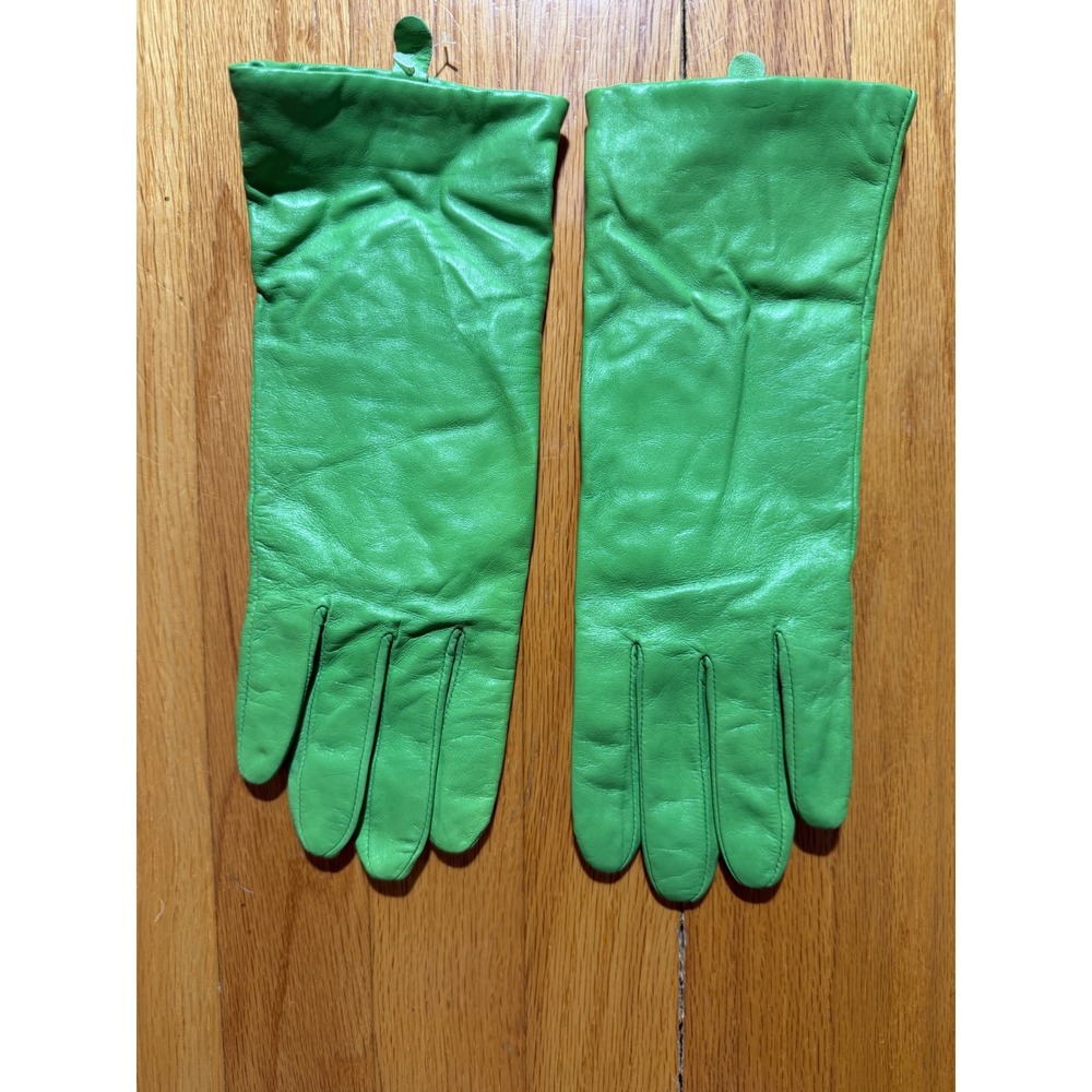 Mixit Womens Green Leather Gloves Size 8 Acrylic Lined Mid Length RN 93677